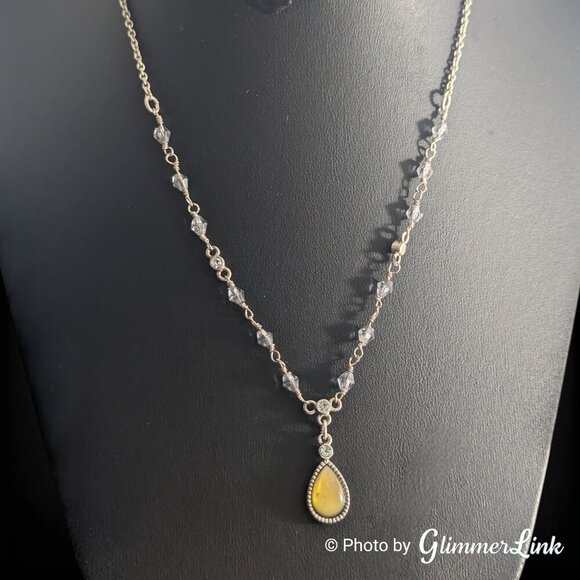 1928 Co Opalescent Green Yellow Teardrop Y-Drop Silver Tone Pendant Necklace - Picture 1 of 11